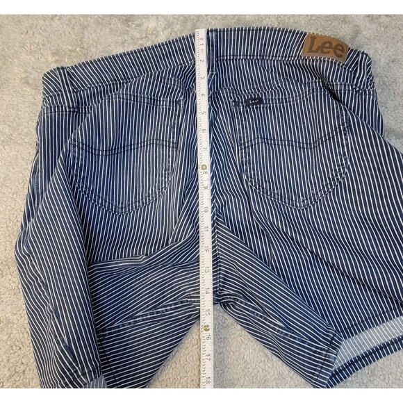 Vintage 1990's Lee Denim Shorts in a Blue and White Railroad Stripe Pattern. Si - Picture 6 of 13